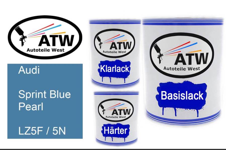 Audi, Sprint Blue Pearl, LZ5F / 5N: 1L Lackdose + 1L Klarlack + 500ml Härter - Set, von ATW Autoteile West.